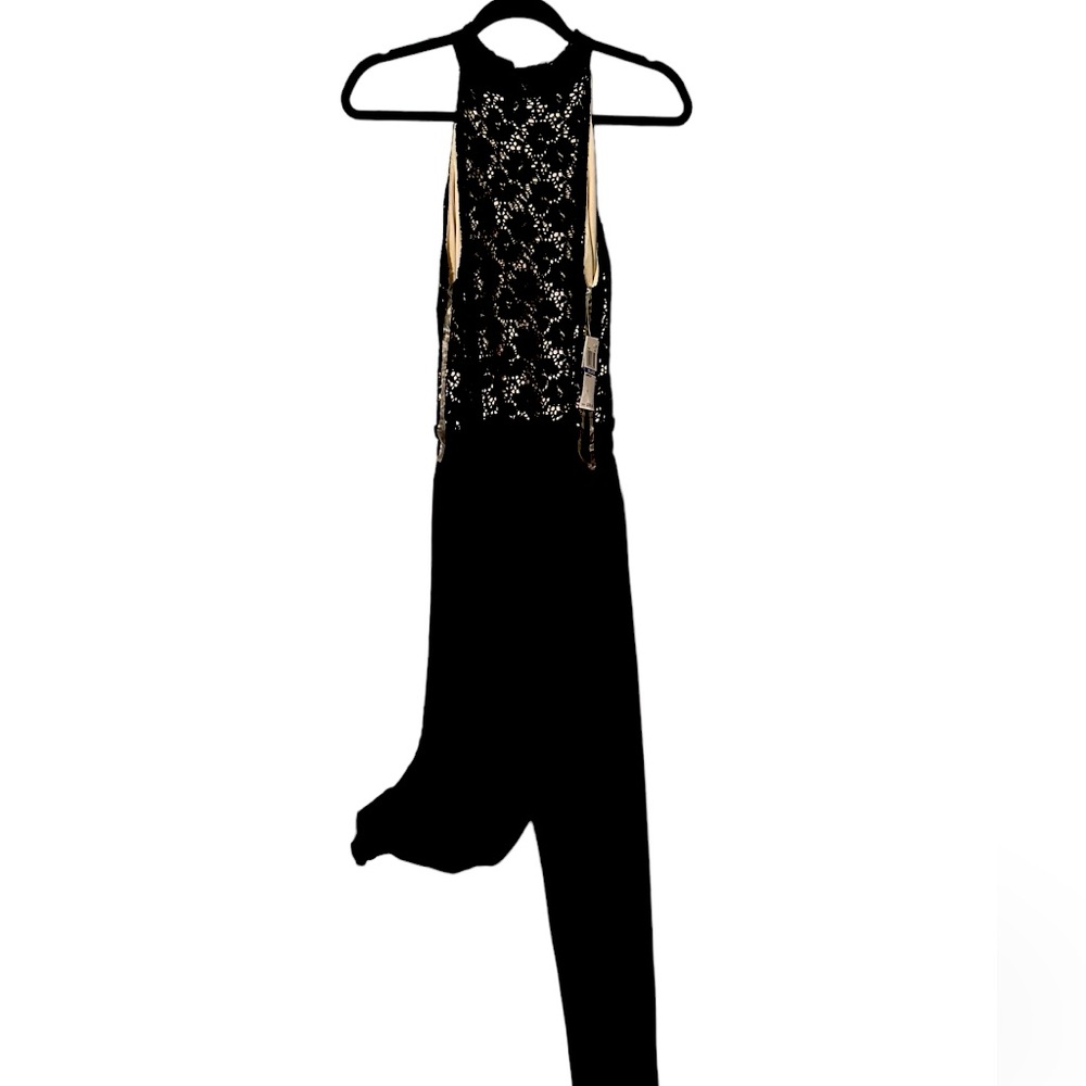 Halter top black lace jumpsuit with belt. NWT Juniors Plus SZ XXL